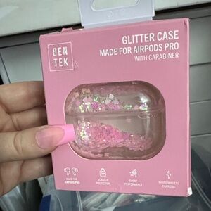 Pink Glitter Case for AirPods Pro with Carabiner